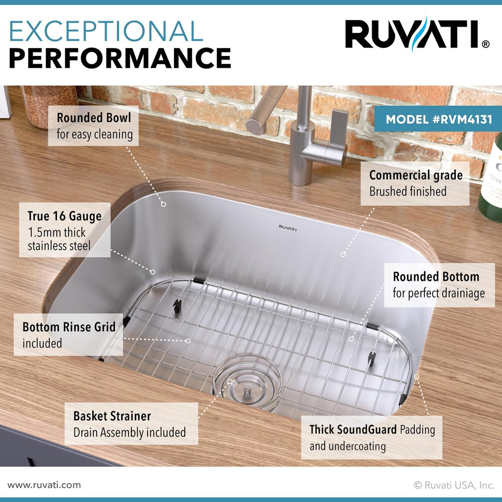 Ruvati 21-inch Undermount 16 Gauge Stainless Steel Bar Prep Kitchen Sink Single Bowl - RVM4131