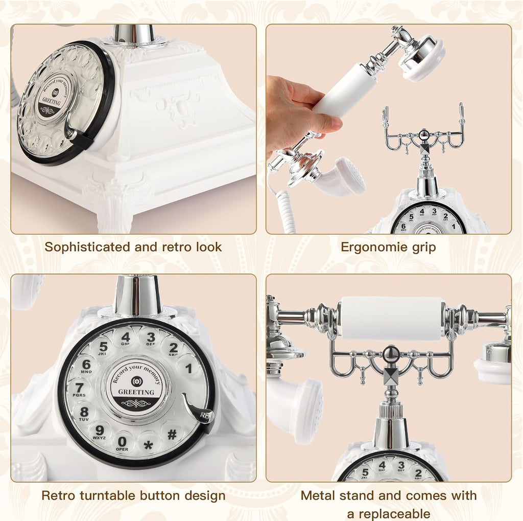 Audio Guest Book Wedding Phone, Audio Guest Book Record Customized Audio Messages Guest Book Alternatives Classic Rotary Phone for Parties Birthdays Rentals Confessions Special Occasions (White)