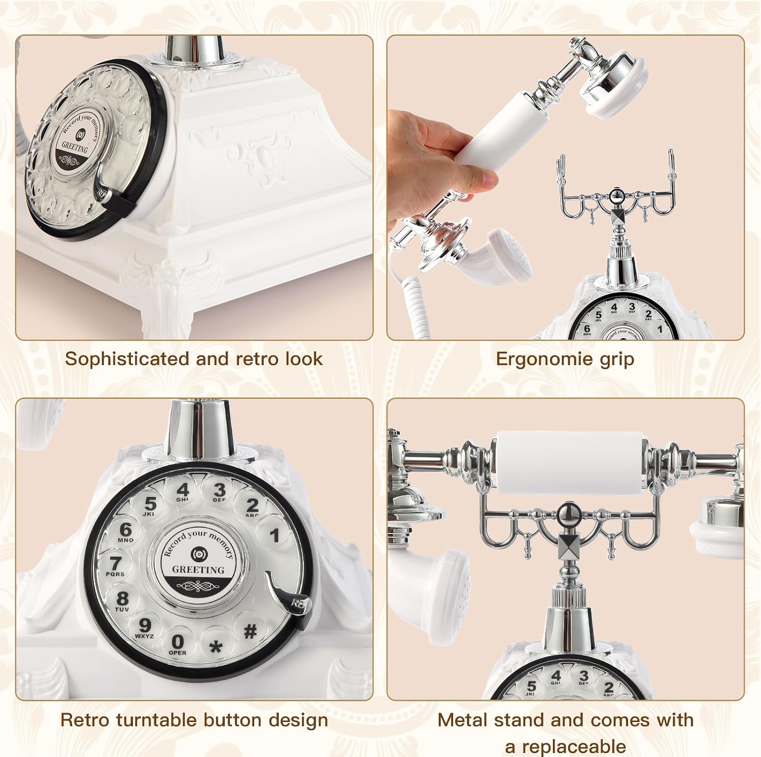 Audio Guest Book Wedding Phone, Audio Guest Book Record Customized Audio Messages Guest Book Alternatives Classic Rotary Phone for Parties Birthdays Rentals Confessions Special Occasions (White)