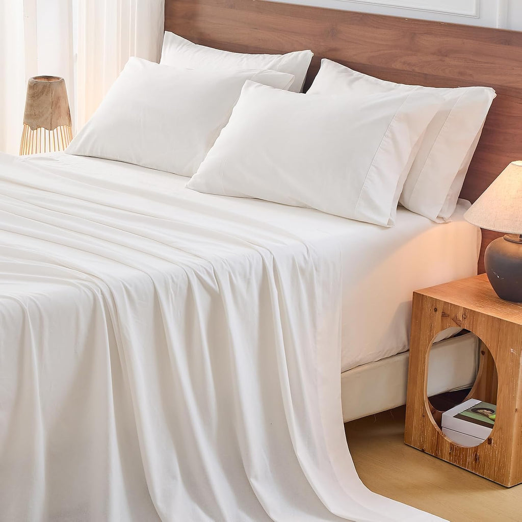 Bedlifes 100% French Flax Linen Sheets Set Queen Size - 6 Piece Extra Deep Pocket 18-24',Soft Breathable Queen Bed Sheets with Temperature Regulating & Moisture-Wicking(White