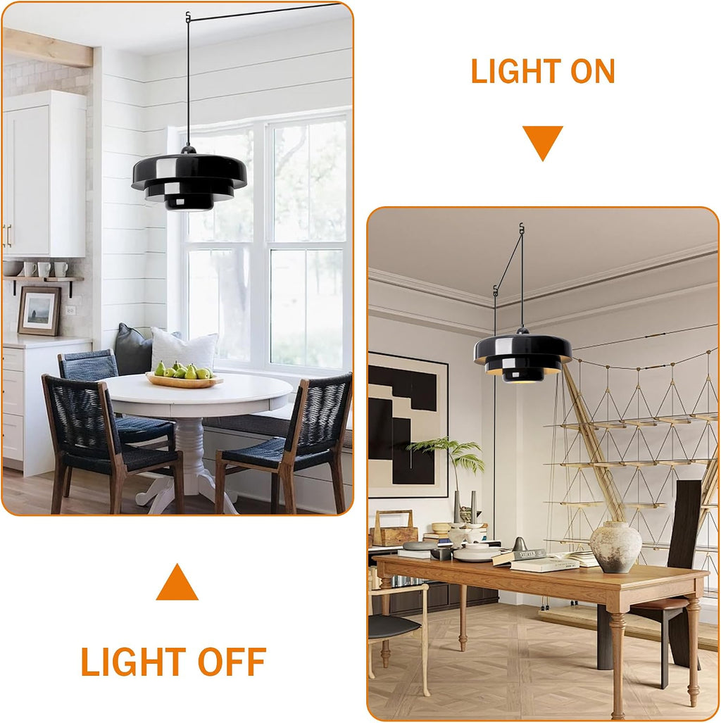 Black Pendant Light with Plug in Cord Modern Pendant Lighting 3-Layer Nordic Style Metal Shade Hanging Light Fixtures Hanging Lamp for Kitchen Island Dining Room Bedroom