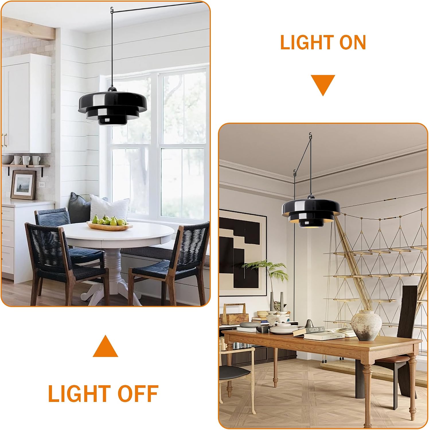 Black Pendant Light with Plug in Cord Modern Pendant Lighting 3-Layer Nordic Style Metal Shade Hanging Light Fixtures Hanging Lamp for Kitchen Island Dining Room Bedroom