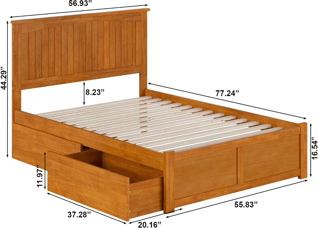 AFI, Nantucket Full Platform Bed with Footboard & Storage Drawers, Light Toffee
