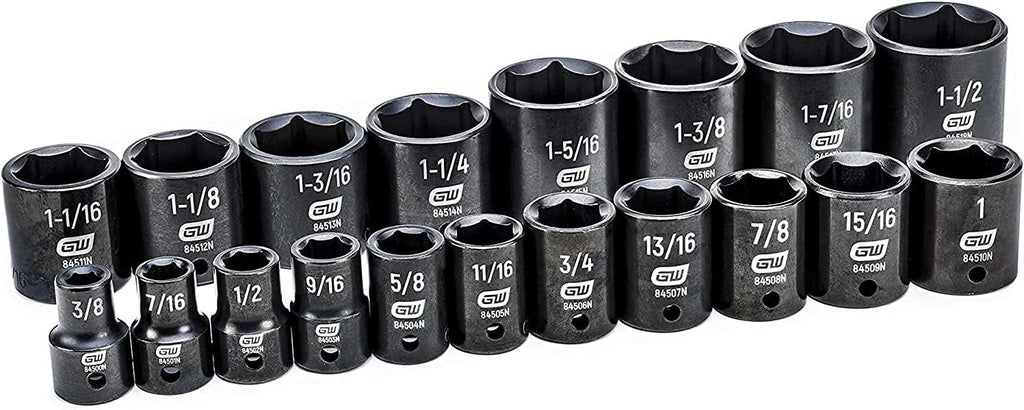 GEARWRENCH 19 Pc. 1/2' Drive 6 Pt. Standard Impact Socket Set, SAE - 84932N (Pack of 3)