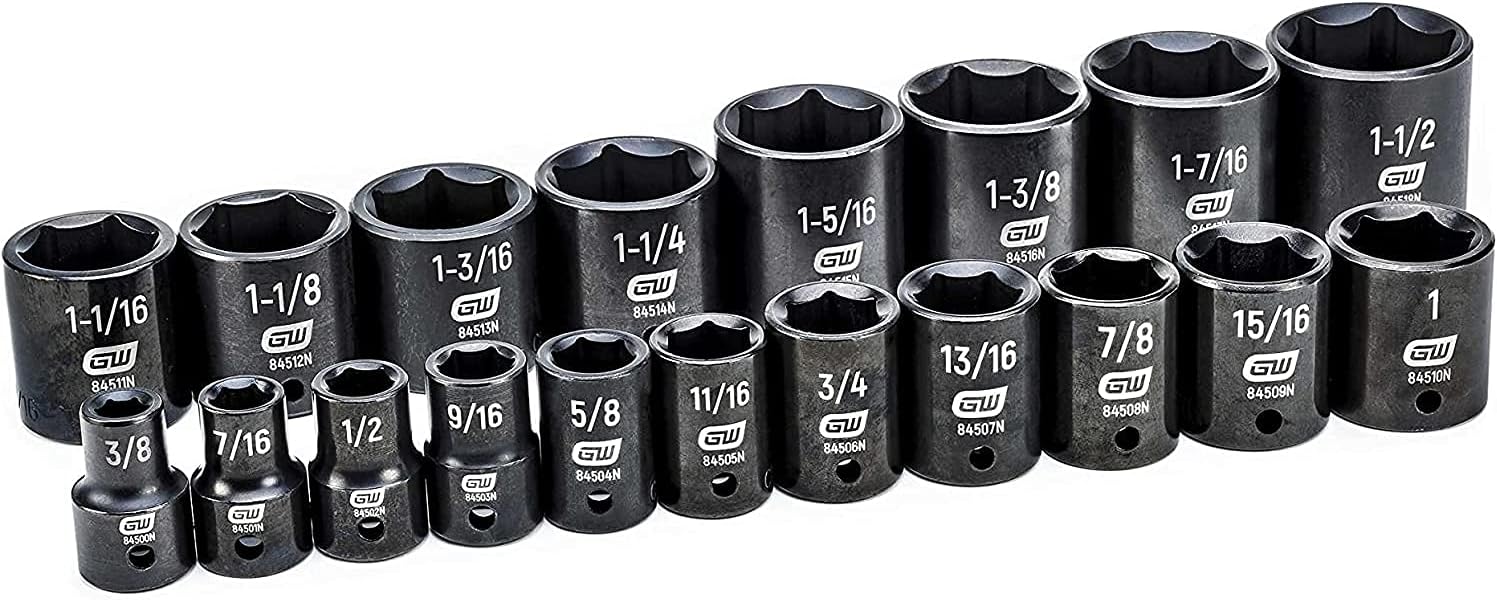 GEARWRENCH 19 Pc. 1/2' Drive 6 Pt. Standard Impact Socket Set, SAE - 84932N (Pack of 3)