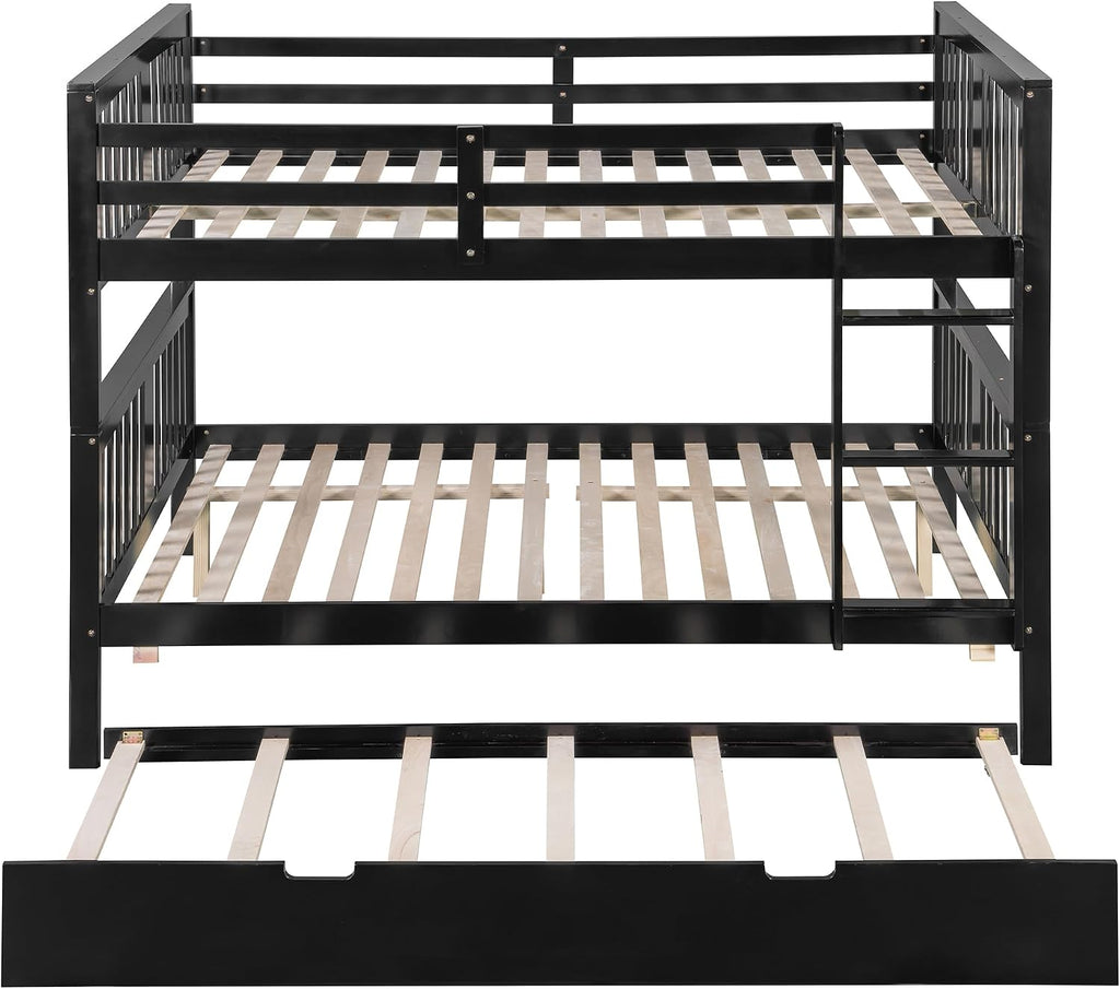 Harper & Bright Designs Full Over Full Bunk Bed with Trundle, Solid Wood Bunk Bed Frame with Ladders, Bedroom Furniture, Espresso