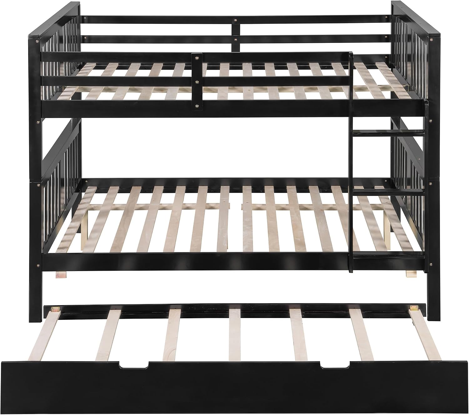 Harper & Bright Designs Full Over Full Bunk Bed with Trundle, Solid Wood Bunk Bed Frame with Ladders, Bedroom Furniture, Espresso