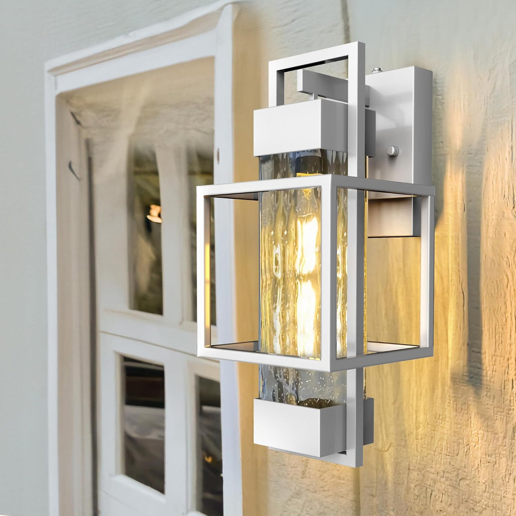 PARTPHONER Modern Outdoor Light Fixtures Dusk to Dawn Outdoor Lighting 2 Pack, 15' Exterior Wall Sconce Waterproof Outside Porch Light for House with Water Glass for Garage Doorway Silver