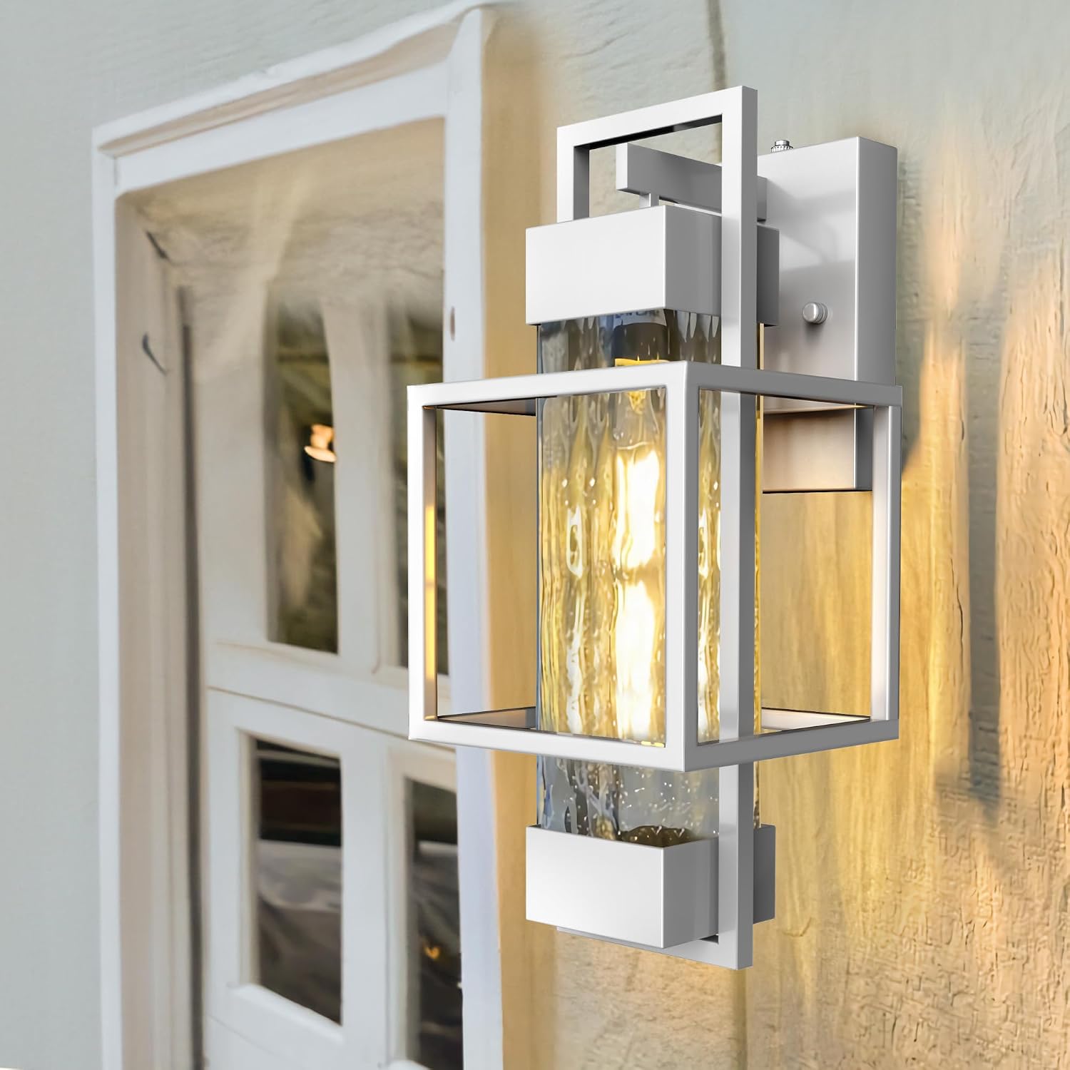 PARTPHONER Modern Outdoor Light Fixtures Dusk to Dawn Outdoor Lighting 2 Pack, 15' Exterior Wall Sconce Waterproof Outside Porch Light for House with Water Glass for Garage Doorway Silver