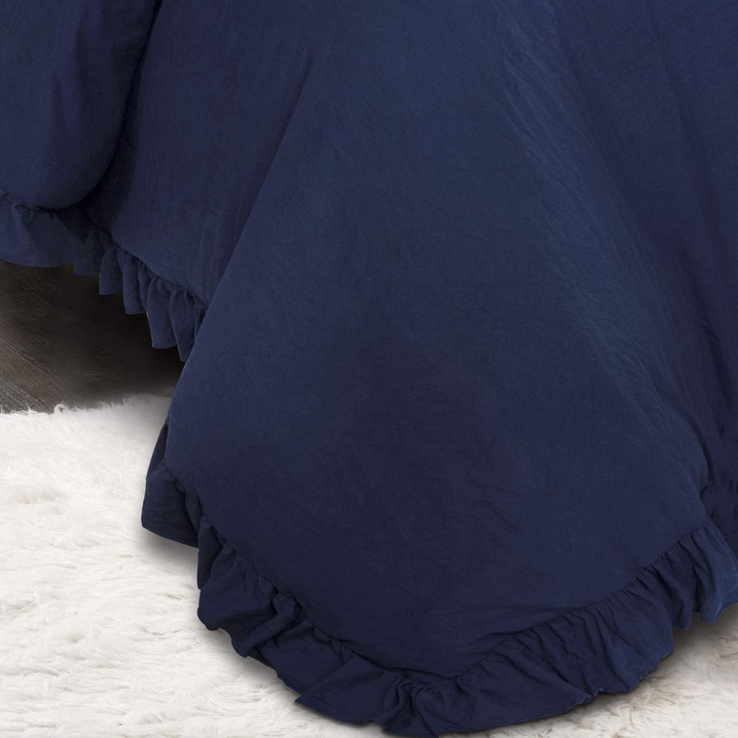 Lush Decor Reyna Ruffle Comforter Set, King, Navy, 3 Piece Cozy Bedding Set