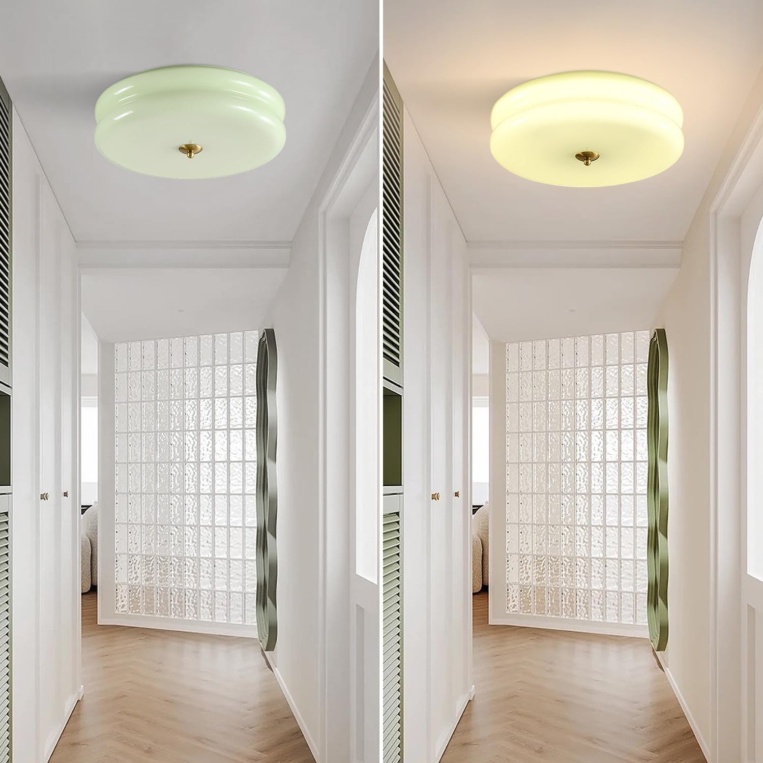 KCO Lighting Mid Century Modern LED Ceiling Lights Mint Green Glass Ceiling Lamp Large Hallway Ceiling Light Nordic Vintage Round Semi Flush Ceiling Light Fixture