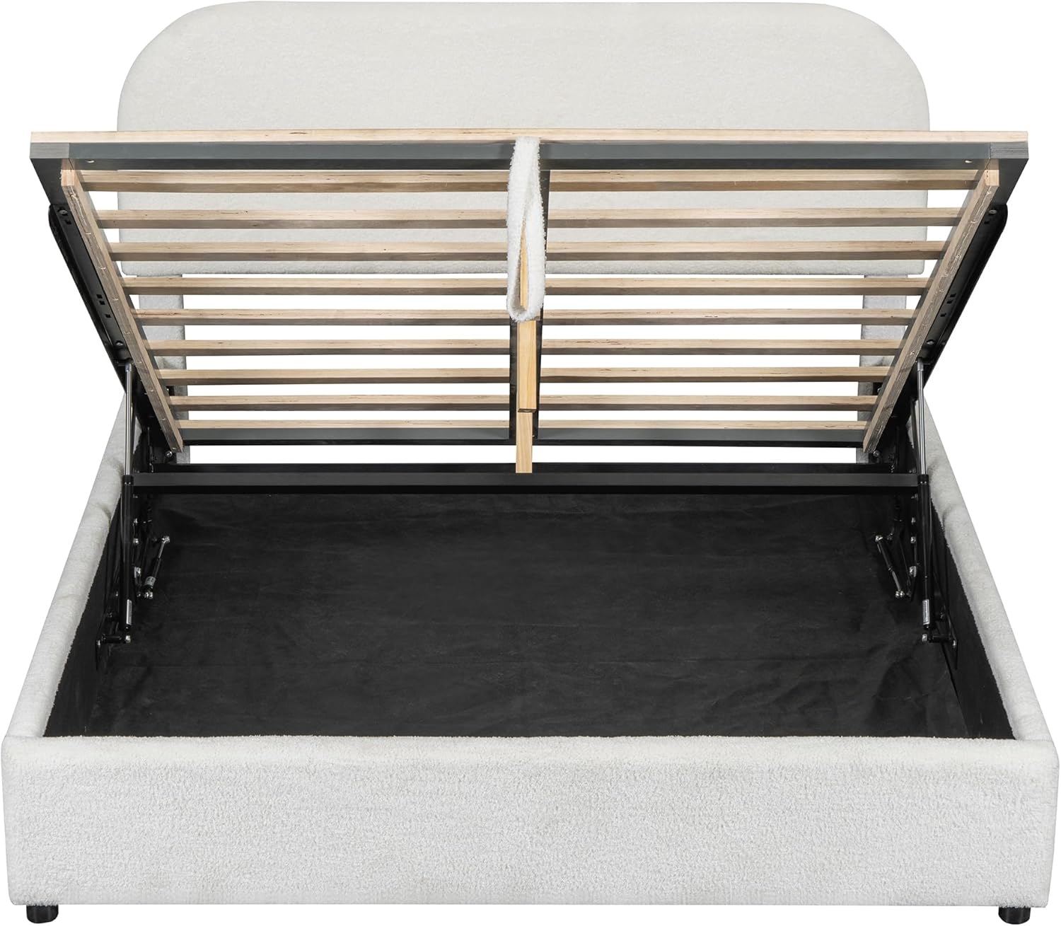 Upholstered Platform Bed with Hydraulic Storage System and Curved Shaped Headboard, Queen Size Wood Bed Frame for Kids Adults Bedroom Furniture, Teddy Fleece Thick Upholstered Bed Grounded Bed