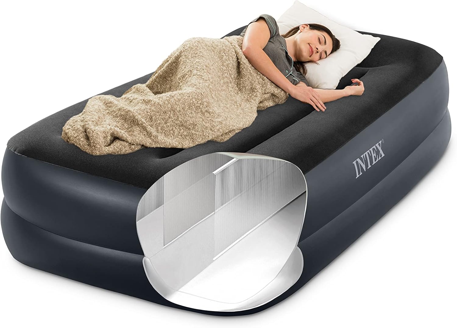 Intex Raised Airbed Mattress with Built-in Pump, Dura-Beam Plus Pillow, Twin - Portable Inflatable Luxury Blow-Up Bed for Adults, Camping, Guests (Pack of 3)