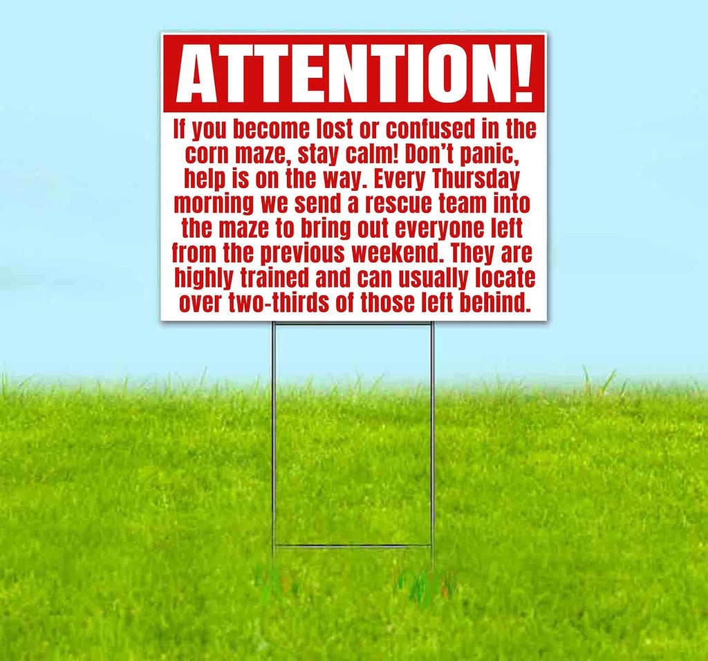 Attention Funny Corn Maze (18' x 24') Yard Sign, Quantity Discounts, Multi-Packs, Includes Metal Step Stake, Bandit, New, Advertising, USA