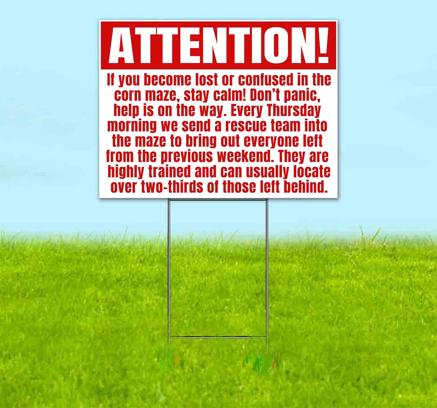 Attention Funny Corn Maze (18' x 24') Yard Sign, Quantity Discounts, Multi-Packs, Includes Metal Step Stake, Bandit, New, Advertising, USA
