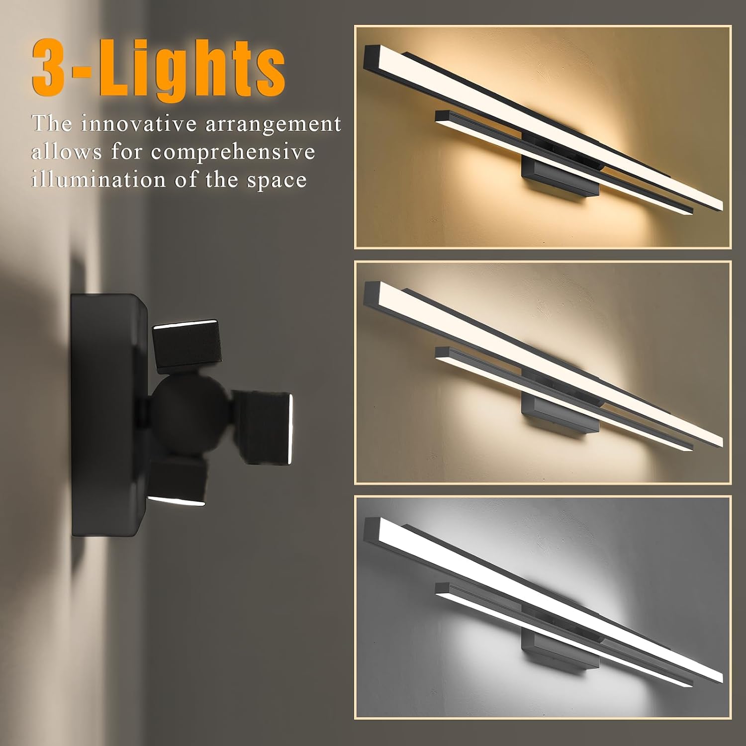 Modern LED Vanity Light 48 Inches Long Black LED Wall Light Over Vanity Mirror Hardwired Wall Mount Lighting Fixture 5CCT(3000K/3800K/4500K/5200K/6000K) Dimmable Bathroom Wall Mount Lighting