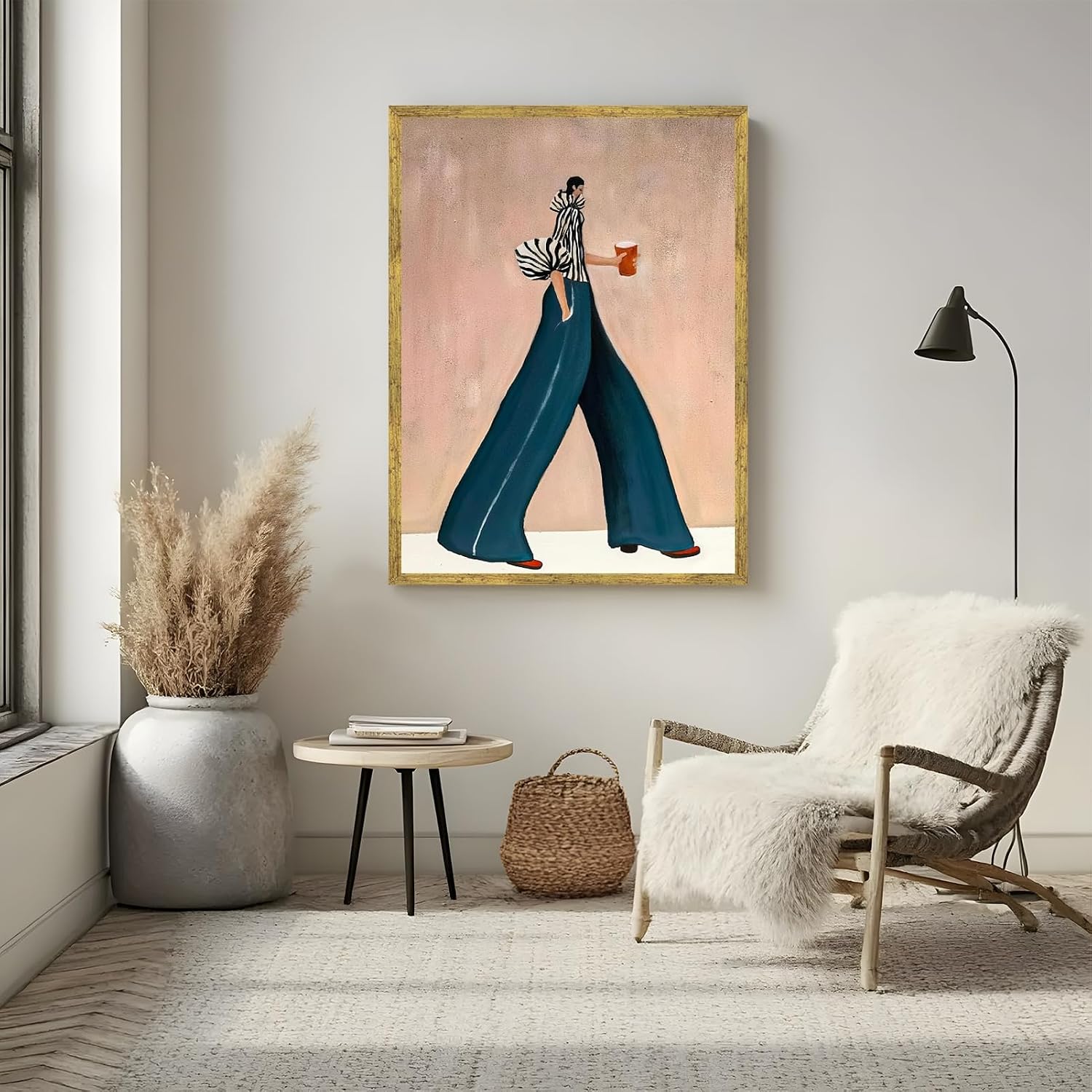 Large Gold Framed Modern Fashion Abstract Wall Art Chic Long-Leg Silhouette Female Canvas Poster Bold Figurative Woman Painting Feminine Prints Artwork Girl Pictures for Home Decor 24x36inch