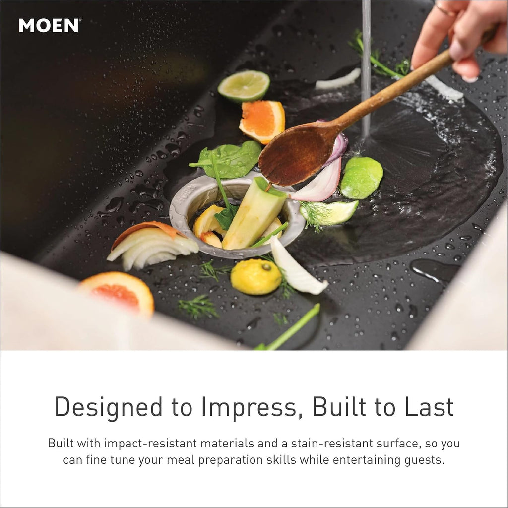 Moen Host Black Granite 33-Inch Wide x 9.5-Inch Deep Dual Mount Double Bowl Kitchen Sink, GGB3024B