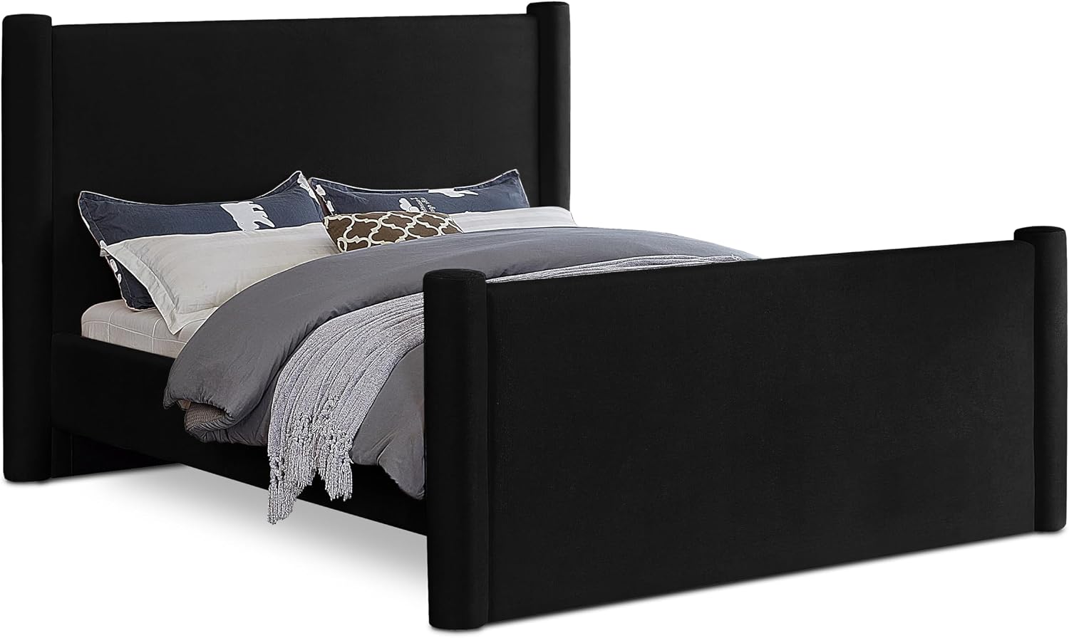 Meridian Furniture B1298Black-F Elias Collection Modern | Contemporary Full Bed with Soft Black Velvet, Solid Wood Inner Frame, 68' W x 83.5' D x 52' H, Black, Full