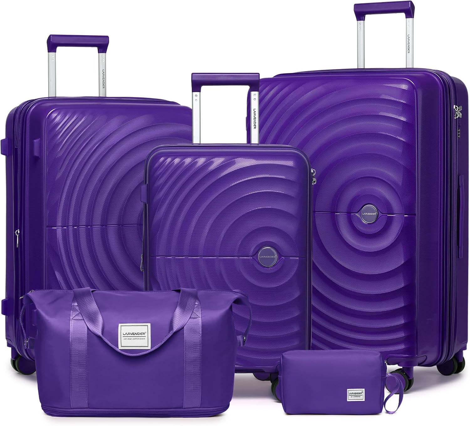LARVENDER Luggage Sets 5 Piece Suitcases with Wheels Durable Hardshell Expandable Carry On with Lightweight Checked Duffel Bag Sets for Family Travel (28/24/20inch, Grape Purple)