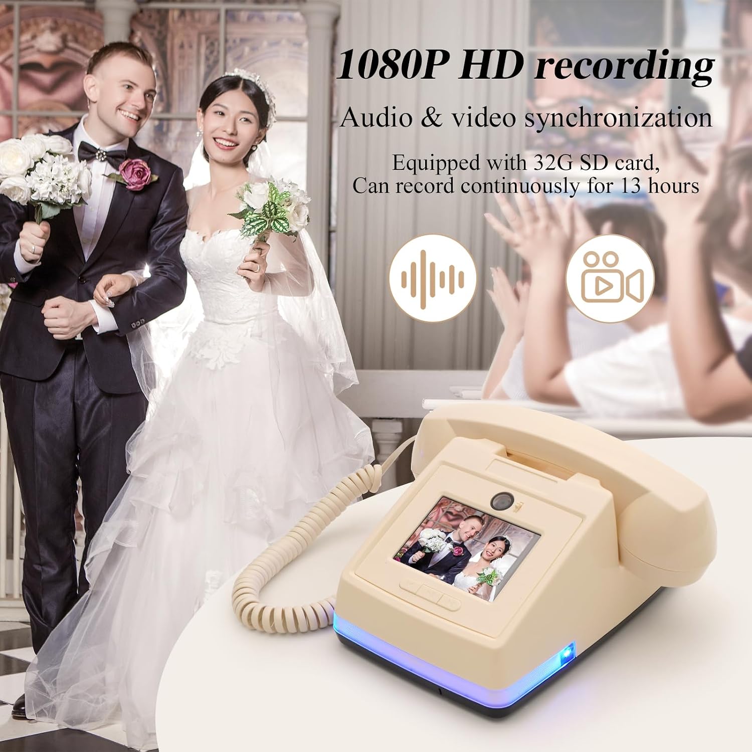 UKBW Video Audio Guest Book Phone, 1080P Video GuestBook Wedding Phone, 32G SD Card Customized Video Audio Guest Book Alternatives with Lens Recording for Birthday Party Anniversary Engagement