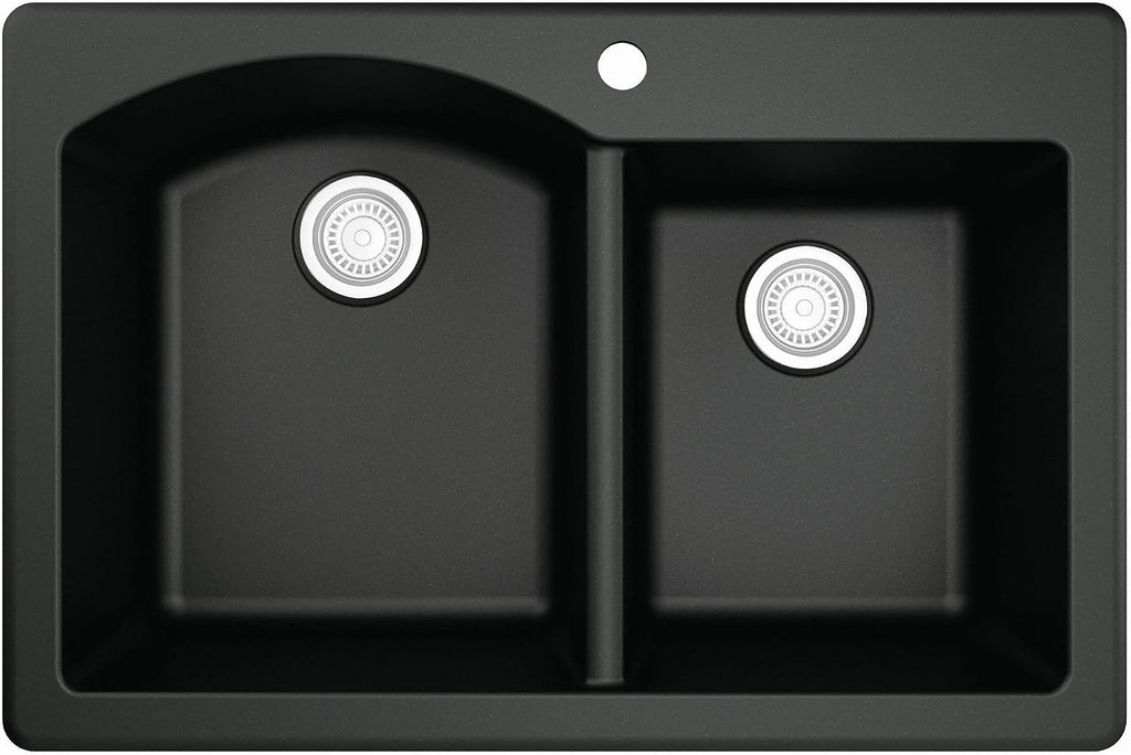 Karran 33' Drop-In/Top Mount Quartz Composite 1-Hole 60/40 Double Bowl Kitchen Sink in Black