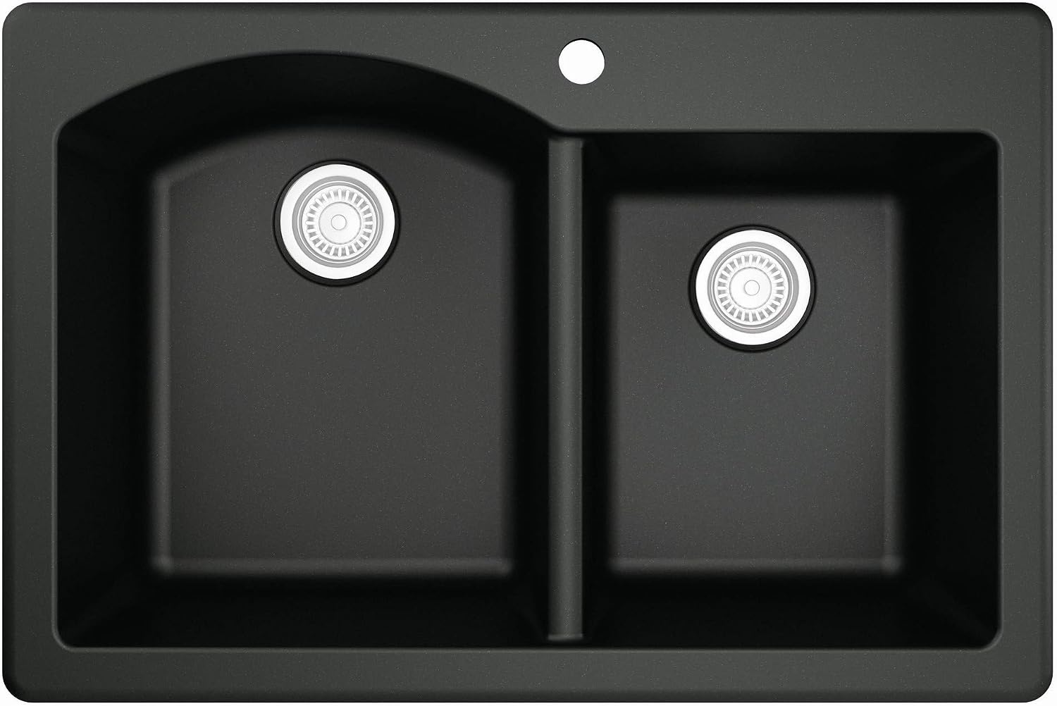 Karran 33' Drop-In/Top Mount Quartz Composite 1-Hole 60/40 Double Bowl Kitchen Sink in Black