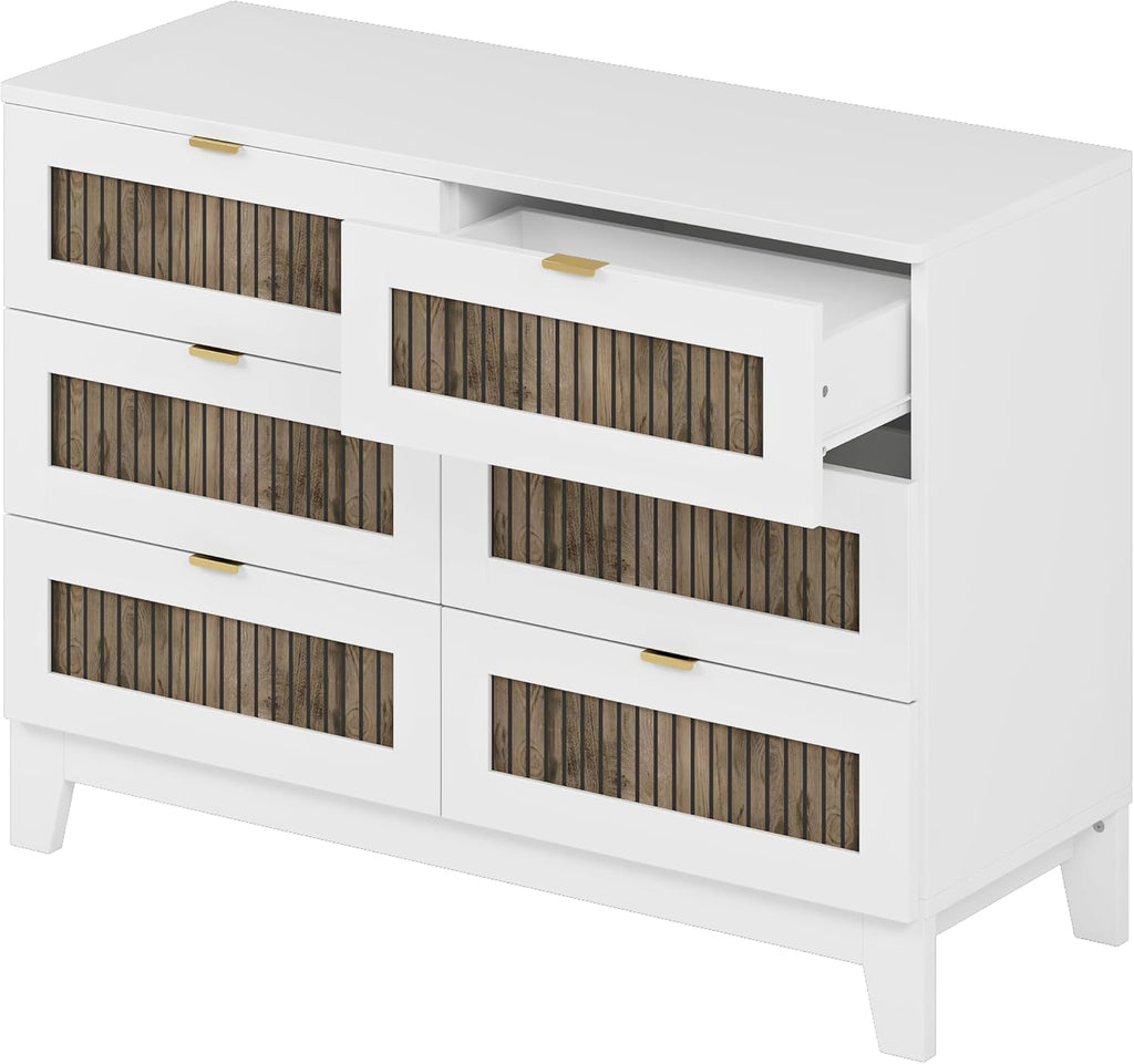4-Pieces Bedroom Sets, Queen Size Farmhouse Platform Bed with Wooden Strip Decoration Headboard, Storage Nightstand and Dresser with Metal Handle for Bedroom Furniture (White, Queen)