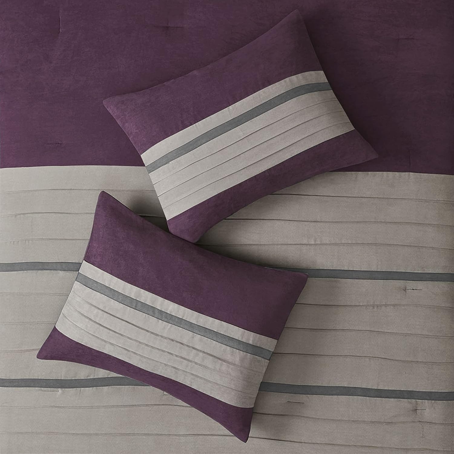Madison Park - Palmer 7 Piece Comforter Set - Plum - California King - Pieced Microsuede - Includes 1 Comforter, 3 Decorative Pillows, 1 Bed Skirt, 2 Shams,Purple