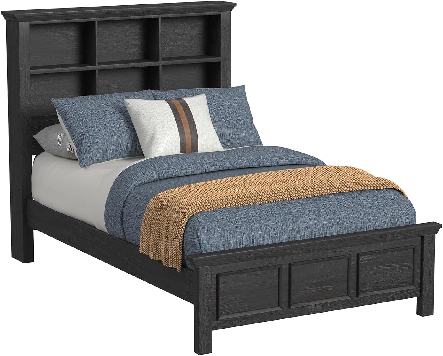 Picket House Brooklyn Kids Full Bookcase 5PC Bedroom Set in Charcoal