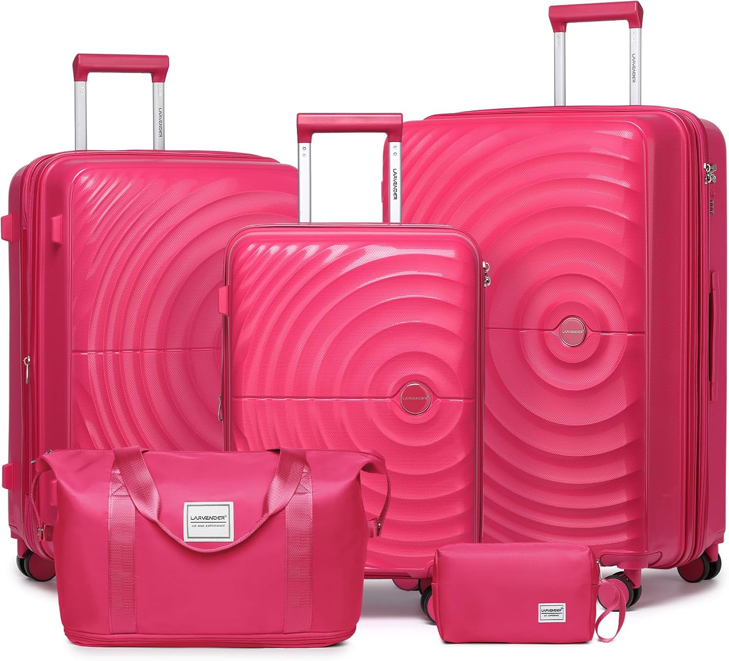 LARVENDER Luggage Sets 5 Piece Suitcases with Wheels Durable Hardshell Expandable Carry On with Lightweight Checked Duffel Bag Sets for Family Travel (28/24/20inch, Rose Red)