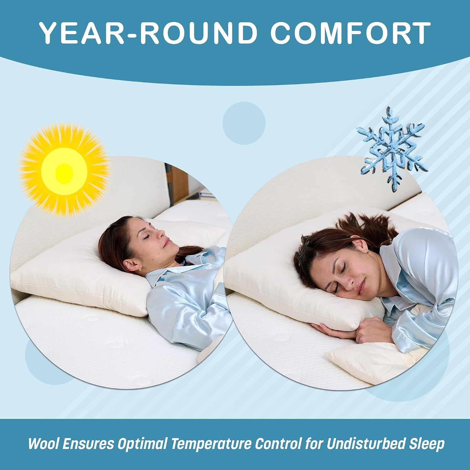 Turmerry Natural Wool Filled Pillows Size: Queen 20X30, Firmness: Regular