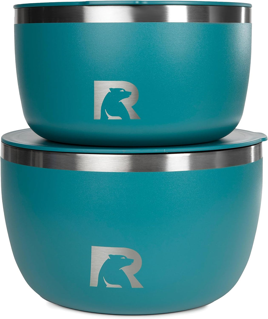RTIC Anywhere Stainless Steel Bowl Set Of Two, Camping Bowls With Lids, Vacuum Insulated, Stackable Durable Outdoor Dinnerware, Non Slip, Dishwasher Safe, Dinner Outside, Campfires Travel, Deep Harbor