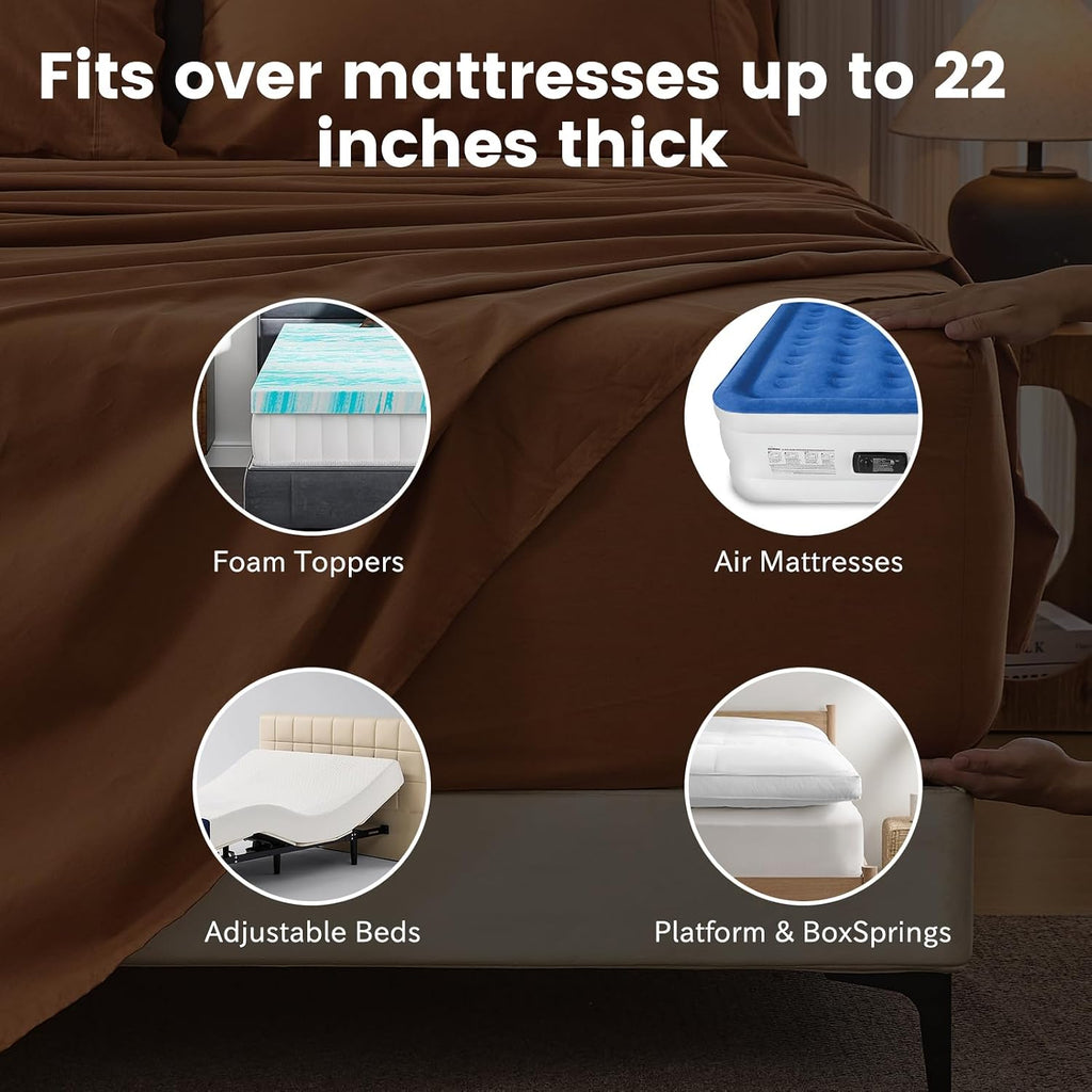 Bedlifes 100% French Linen Sheets California King Size 18-24' Extra Deep Pocket 4-Piece Set Breathable & Moisture-Wicking,Soft & Durable Sheets for Thick Mattresses(Brown)