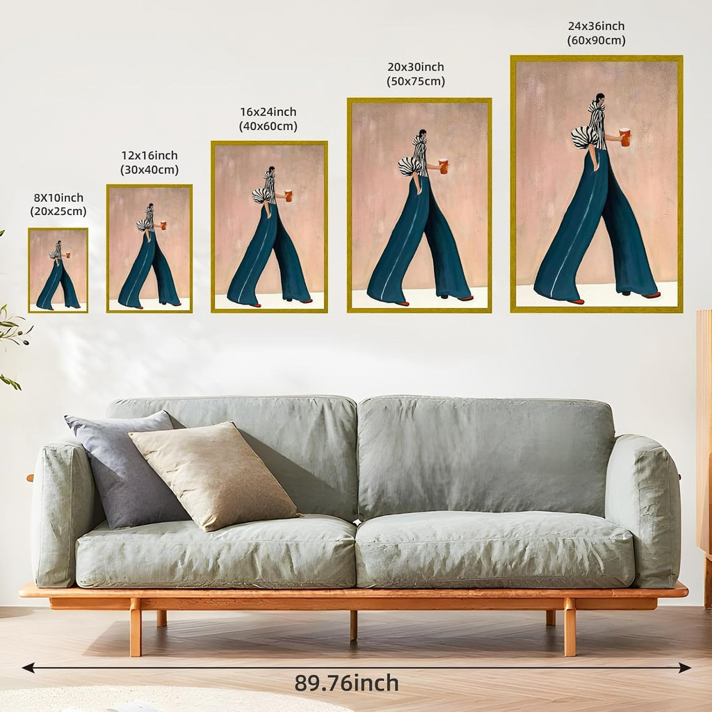 Large Gold Framed Modern Fashion Abstract Wall Art Chic Long-Leg Silhouette Female Canvas Poster Bold Figurative Woman Painting Feminine Prints Artwork Girl Pictures for Home Decor 24x36inch