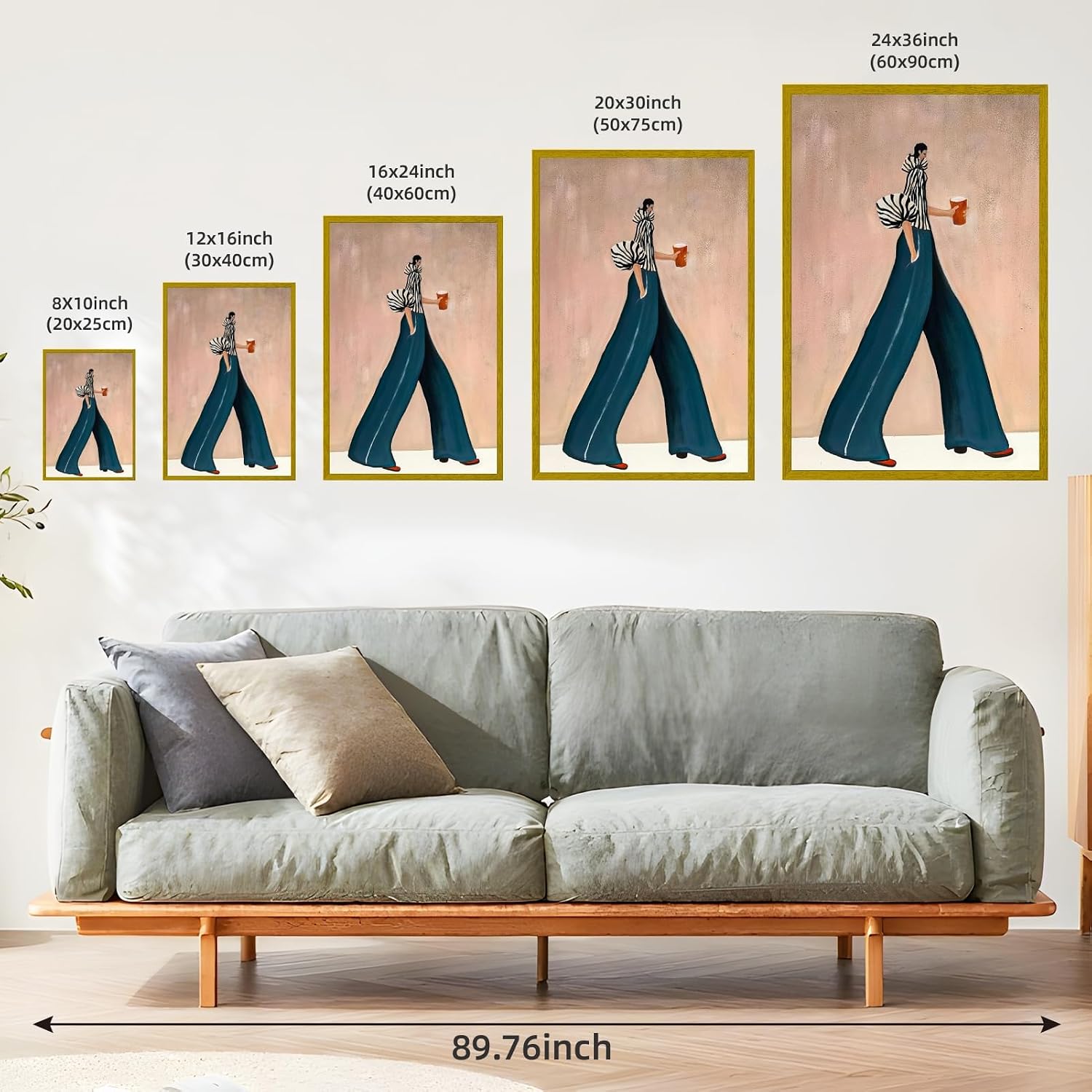Large Gold Framed Modern Fashion Abstract Wall Art Chic Long-Leg Silhouette Female Canvas Poster Bold Figurative Woman Painting Feminine Prints Artwork Girl Pictures for Home Decor 24x36inch