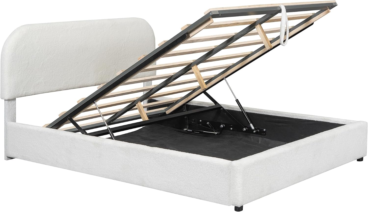 Upholstered Platform Bed with Hydraulic Storage System and Curved Shaped Headboard, Queen Size Wood Bed Frame for Kids Adults Bedroom Furniture, Teddy Fleece Thick Upholstered Bed Grounded Bed
