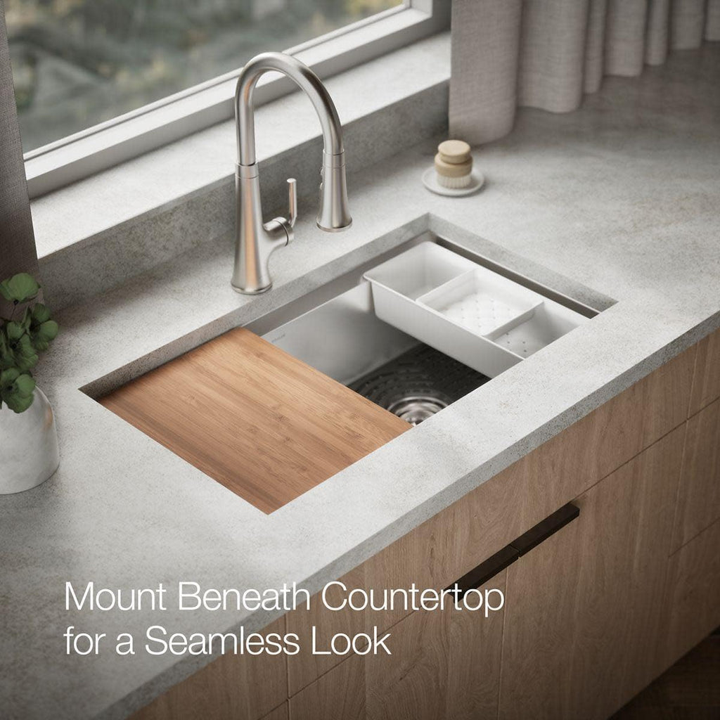 KOHLER 80085-1PC-NA Task™ 33' Smart Divide Top-/Undermount Double-Bowl Workstation Kitchen Sink, Includes Workstation Sink Accessories, Stainless Steel, 1 Faucet Hole
