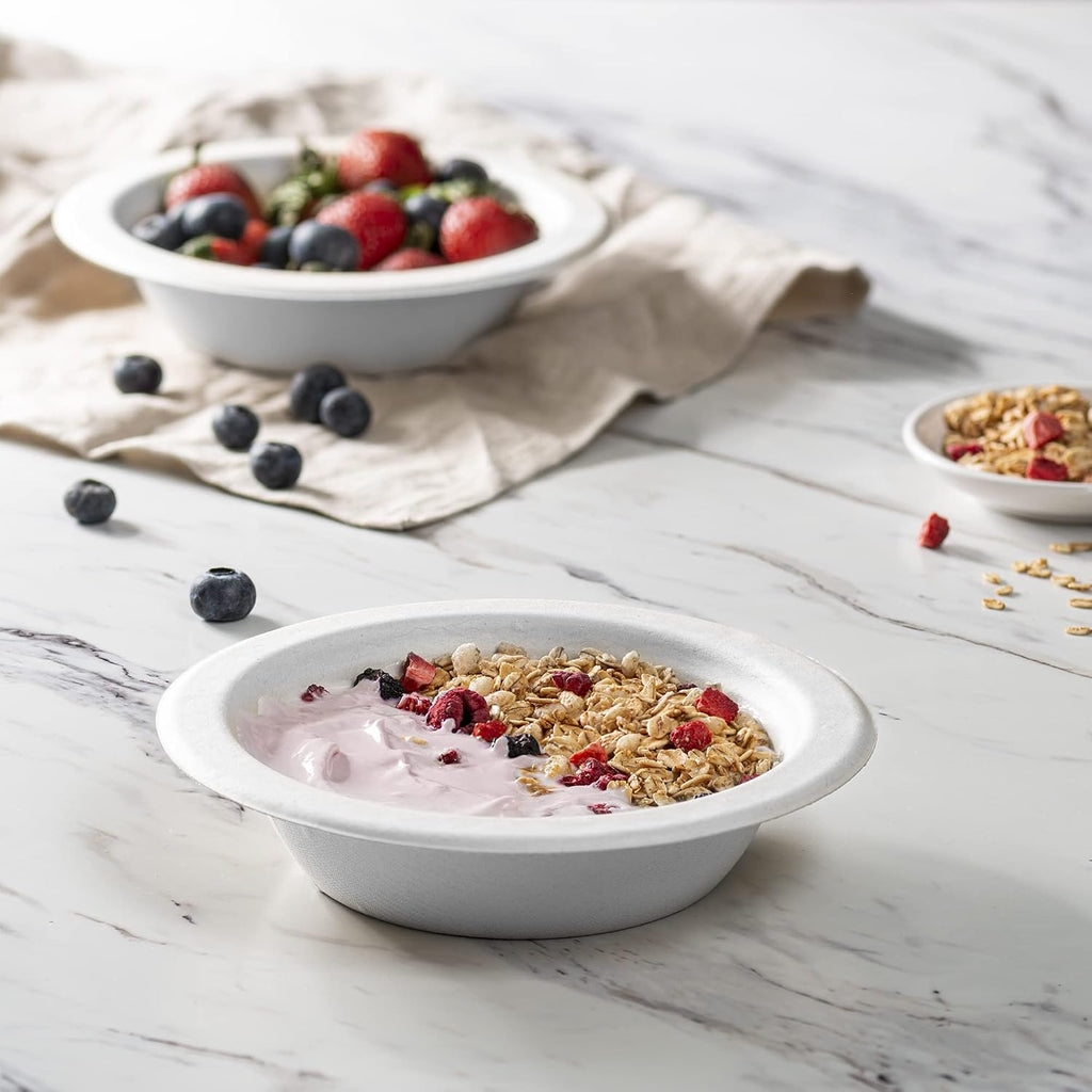 GUSTO 100% Compostable 16 oz. Heavy-Duty Bowls [Case of 750] Eco-Friendly Disposable Sugarcane Paper Bowls