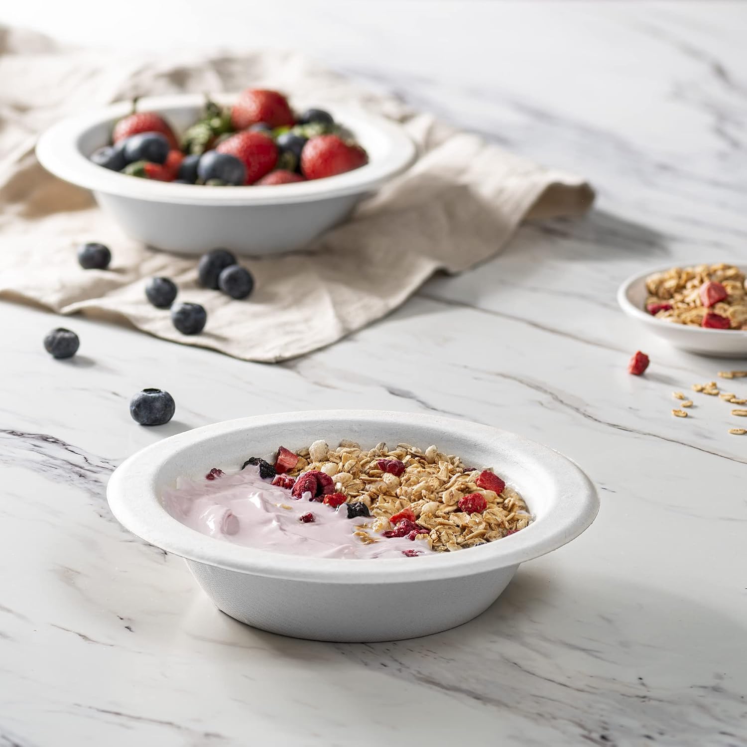 GUSTO 100% Compostable 16 oz. Heavy-Duty Bowls [Case of 750] Eco-Friendly Disposable Sugarcane Paper Bowls