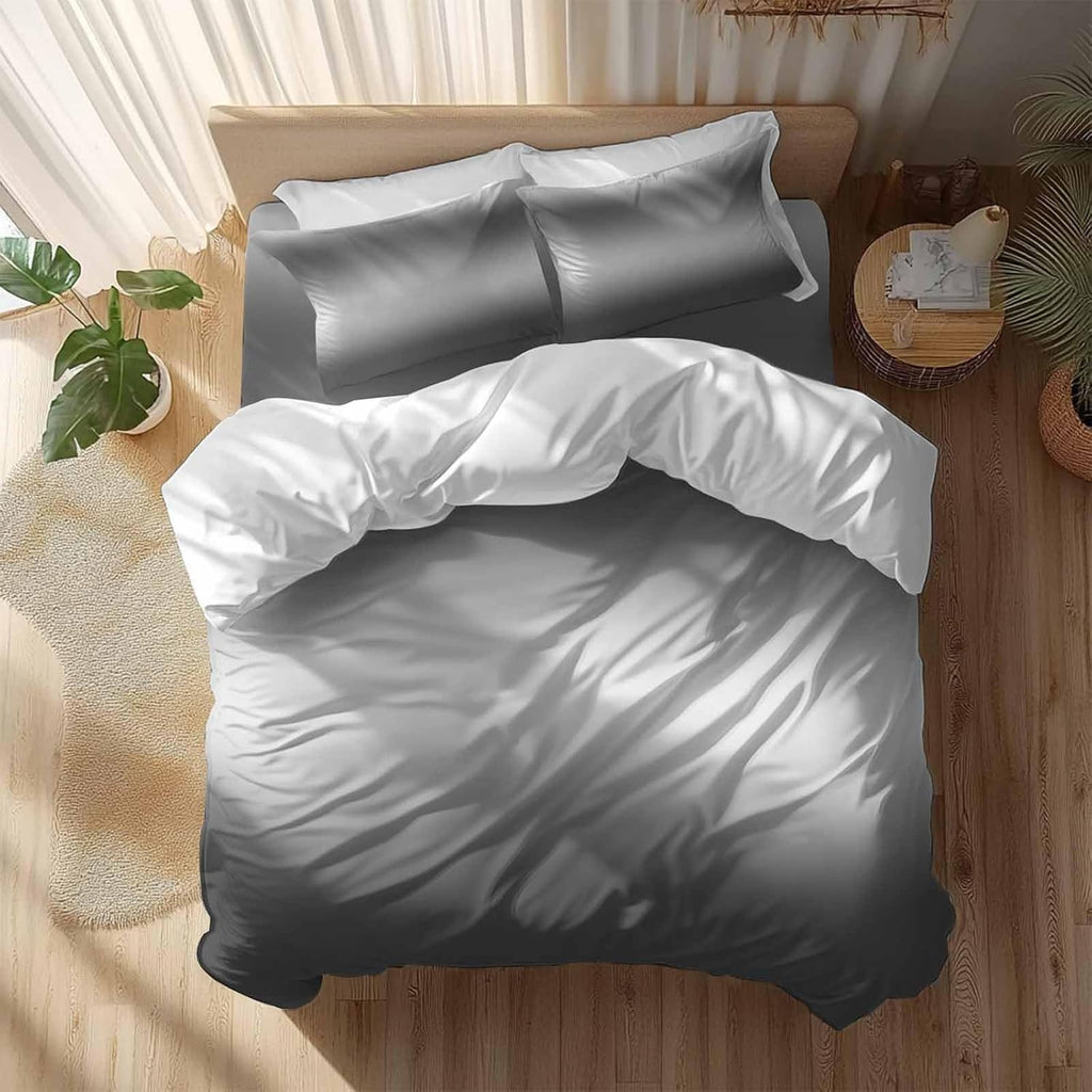 Prime Leader Gradient Gray Duvet Cover Set Queen Size 4 Pieces Modern Minimalist Black Gray Ocean Beach Bedding Set with Zipper Closure, 1 Comforter Cover 92x106 Inches 1 Flat Sheet & 2 Pillow Cases