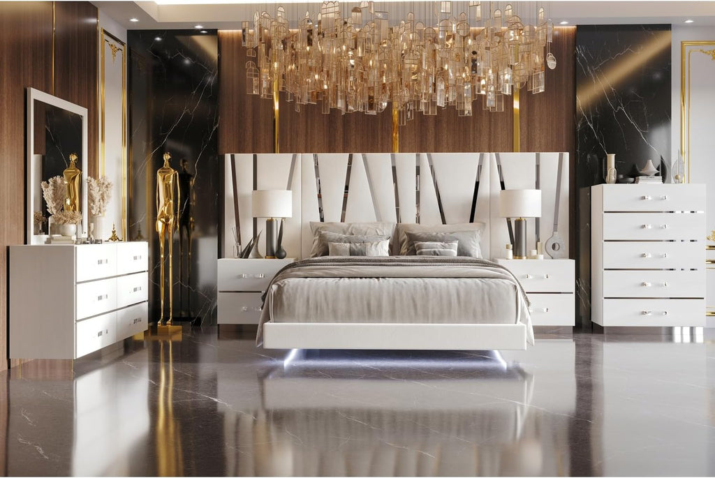 HomeStock Platform Bed - White Finish - Modern Bedroom Furniture King