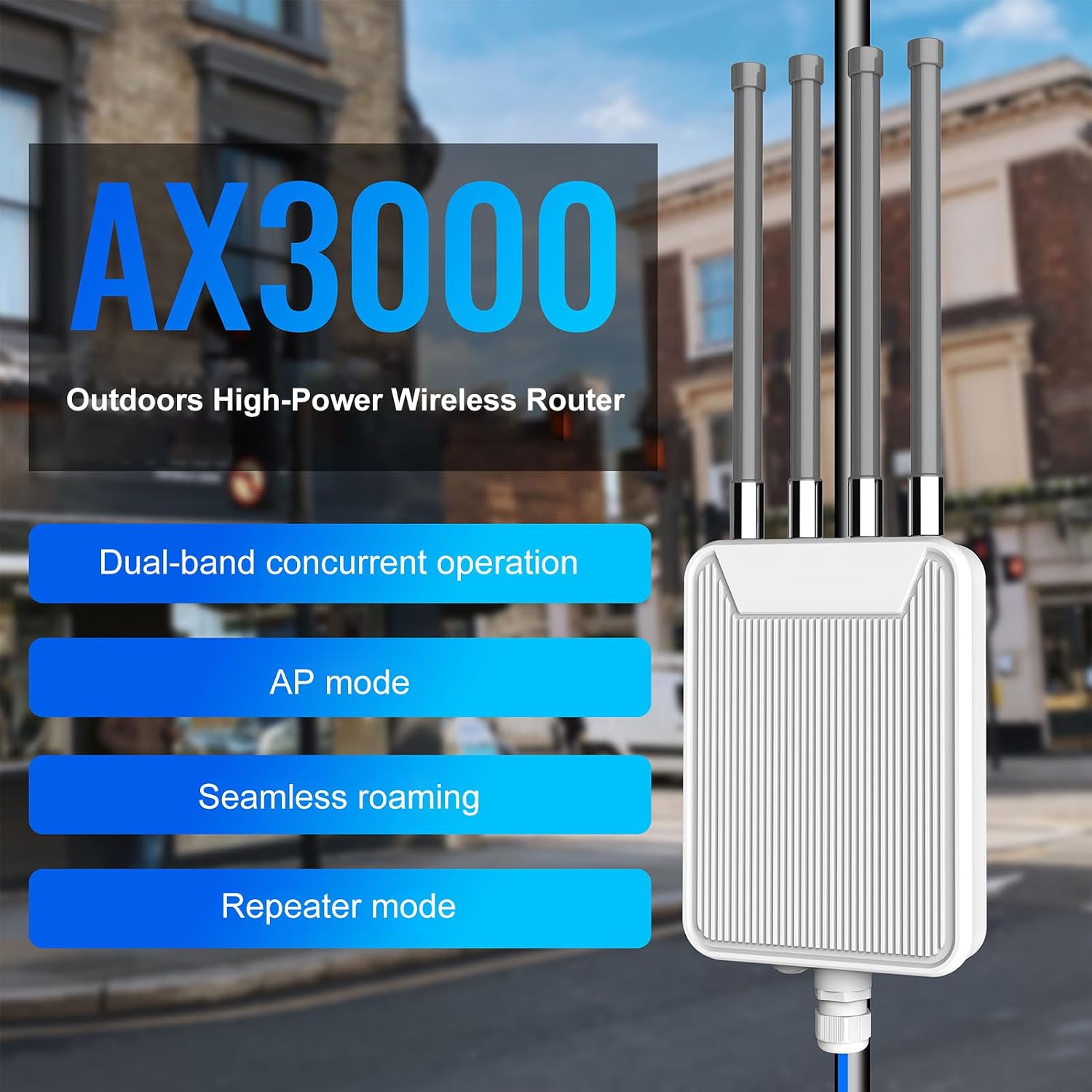 Tangxi Outdoor WiFi 6 Wireless Router 3000Mbps, High Power WiFi Extender Signal with 4 Antennas, 2.4G/5.8G Dual Band, Support AP Repeater WISP MESH, for Farm, Pool (6)