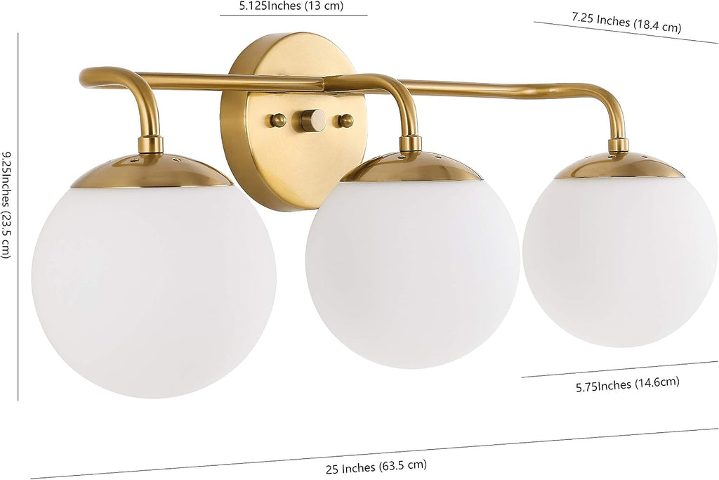 JONATHAN Y 25' Gold Painting Modern Globe Wall Sconce Vanity Light for Bathroom, White Frosted Glass Shade, Midcentury Parisian Bistro Wall Lamp, LED Bulb Included (JYL3536A)