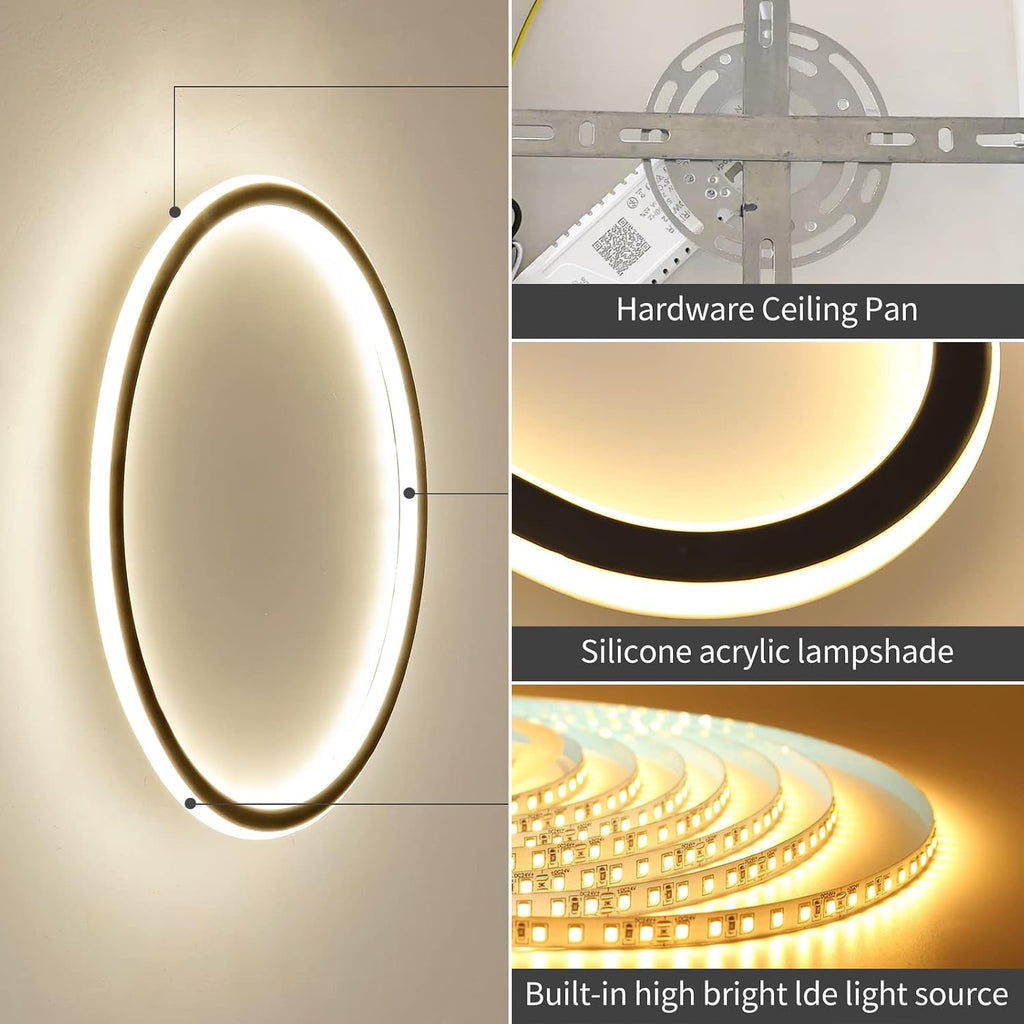 23.6 Inch Flush Mount Ceiling Light, 40-60W Round LED Ceiling Light Fixtures, Thin Modern Ceiling Lamp, Close to Ceiling Lights for Bedroom, Kitchen, Living Room, 3 Color Temperature Selectable