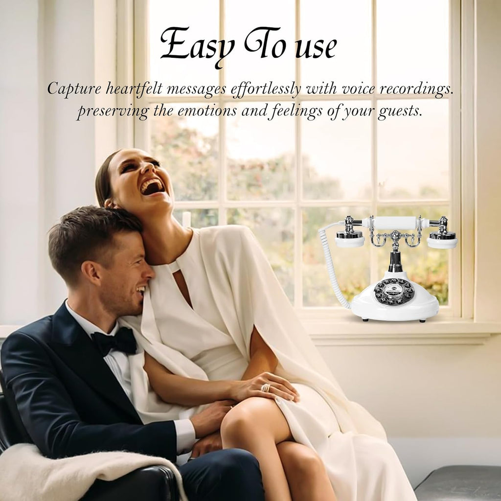 Audio Guest Book Wedding Phone,Audio Guestbook Phone Vintage Style Audio Message Voicemail for Graduation Retirement Party Birthdays Baby Shower Special Occasions (White)
