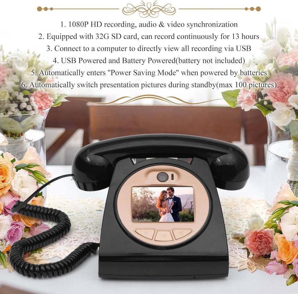 UKBW Video Audio Guest Book Wedding Phone, 1080P HD Video Audio Phone Guestbook, Preserve Your Special Occasions, Ideal for Wedding Bridal Shower, Birthday, Graduations, Baby Shower(Black)