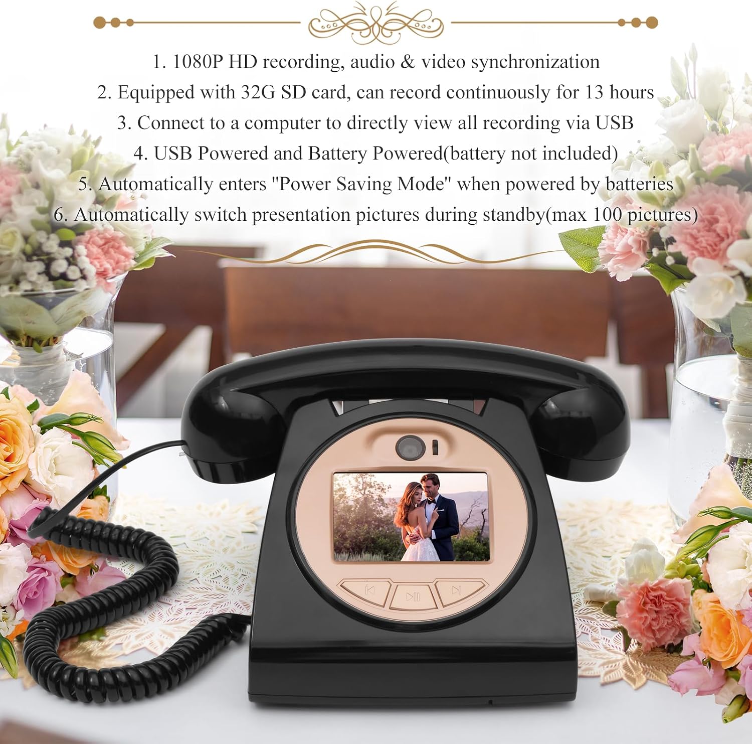 UKBW Video Audio Guest Book Wedding Phone, 1080P HD Video Audio Phone Guestbook, Preserve Your Special Occasions, Ideal for Wedding Bridal Shower, Birthday, Graduations, Baby Shower(Black)