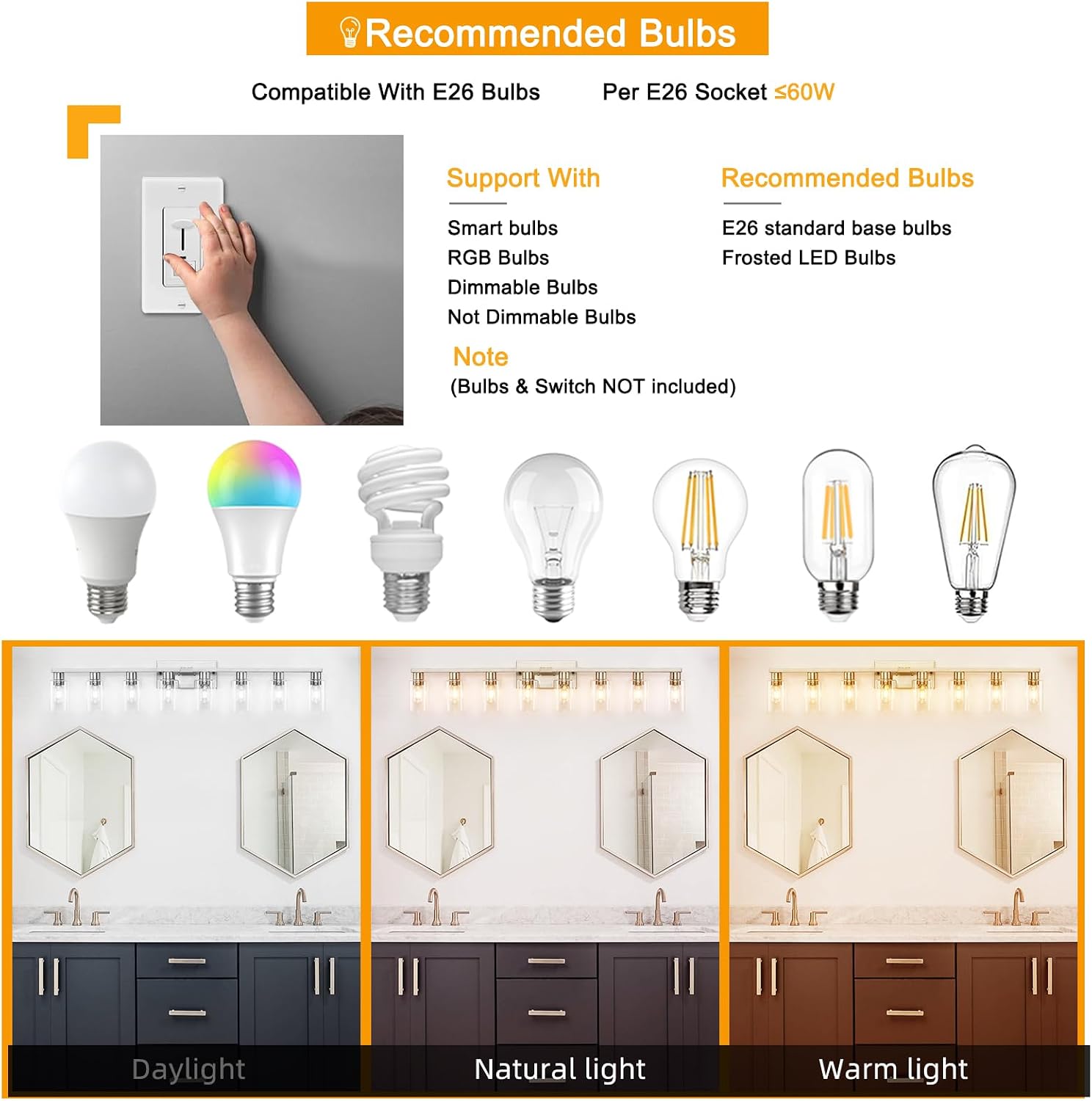 8 Light Bathroom Vanity Light, Large Brushed Nickel Vanity Lights Fixtures, Bathroom Lighting Fixture Over Mirror with Clear Glass Shade for Mirror, Bedroom, Living Room, Wall Lamp