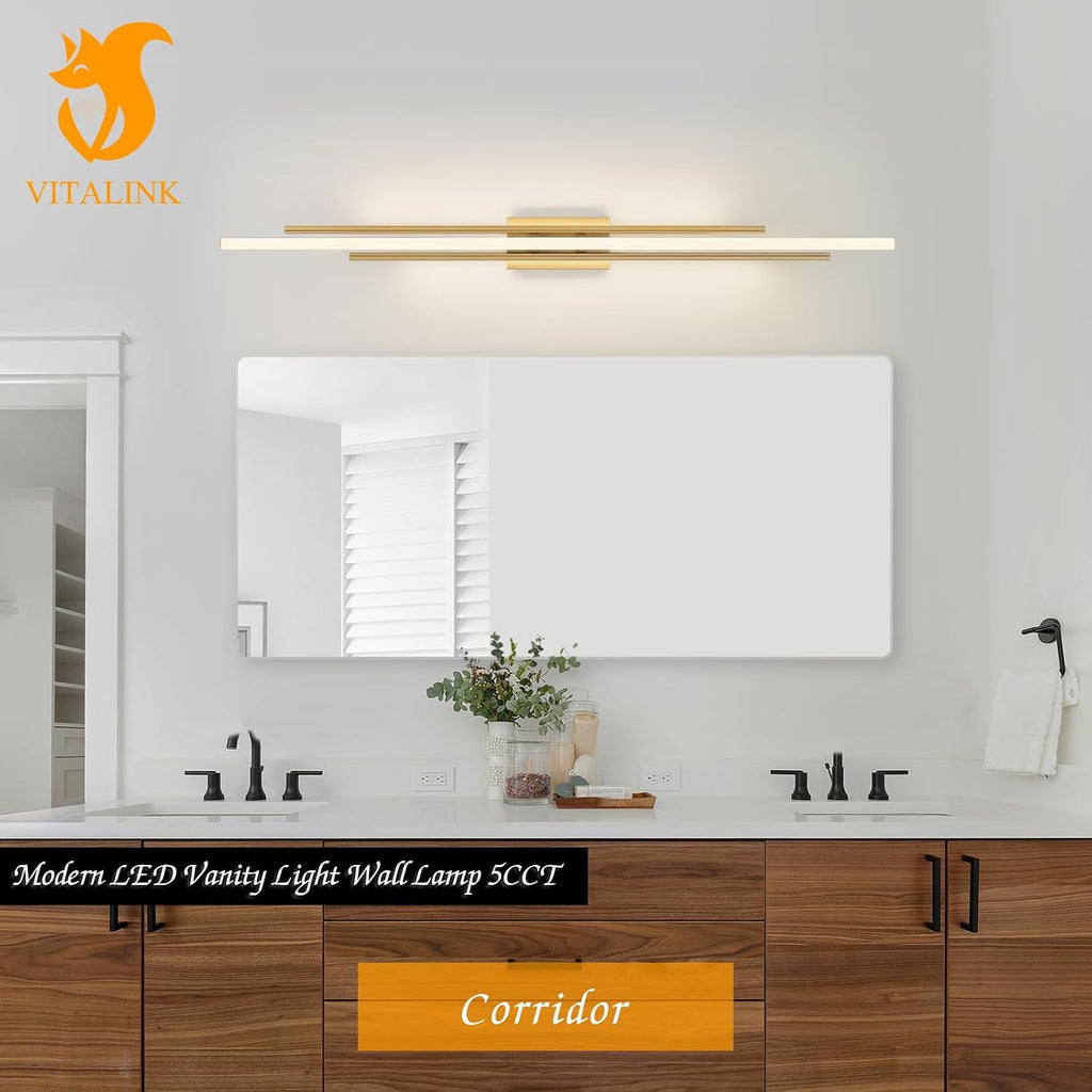 55' Long Vanity Light Gold Bathroom Wall Light Fixtures Long Vanity Lights Over Mirror Lighting Lamps Dimmable Bathroom Wall Mount Lighting Over Vanity Mirror